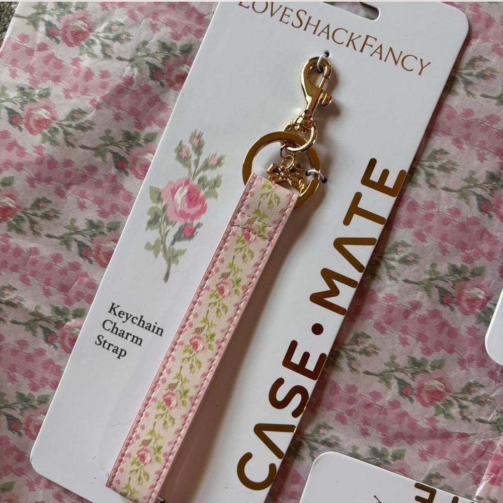 LoveShackFancy x casemate pink floral charm strap keychain